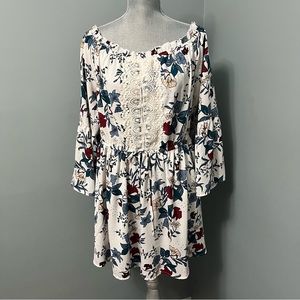 BOOHOO off the shoulder floral print dress size 12 bell sleeves wedding  boho